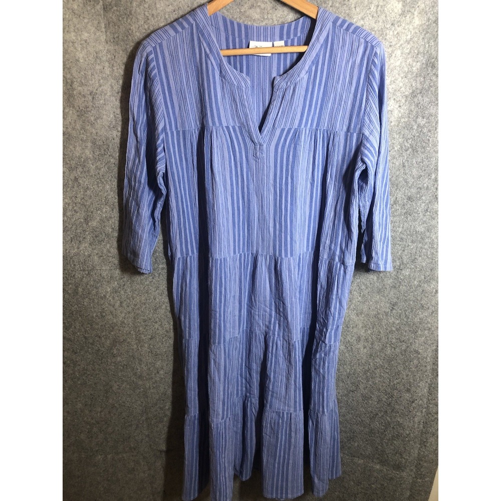 Vermont Country Store Dress Womens Medium Blue 100% Cotton Gauze Tiered Peasant